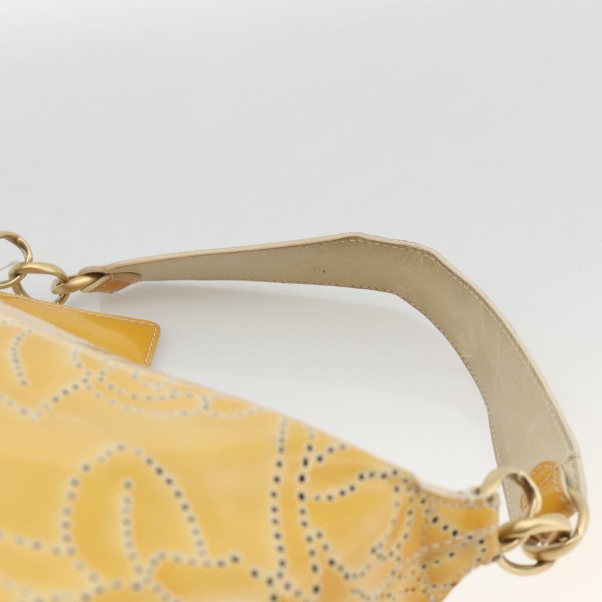 CHANEL Shoulder Bag Patent Leather Yellow Gold CC Auth bs34234