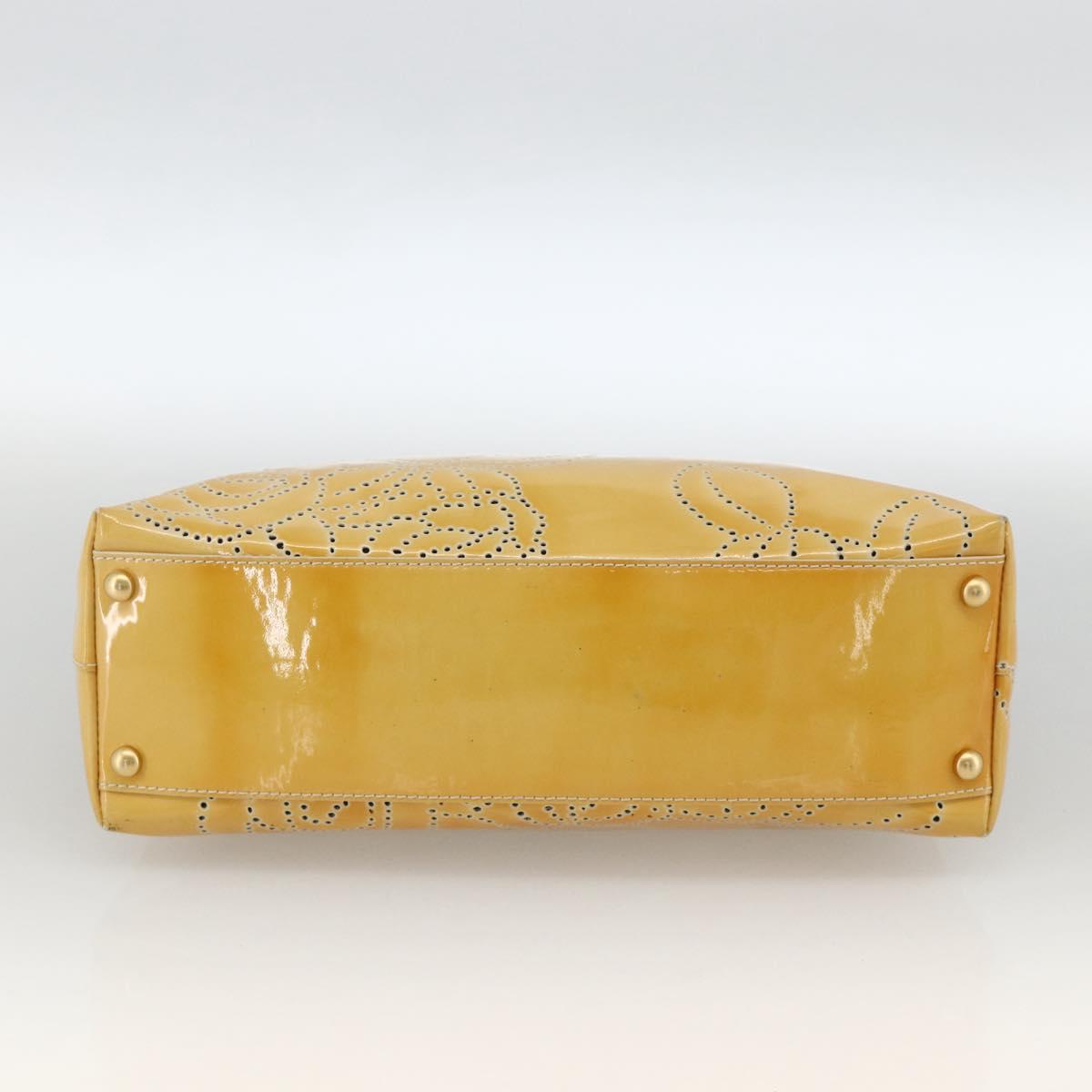 CHANEL Shoulder Bag Patent Leather Yellow Gold CC Auth bs34234