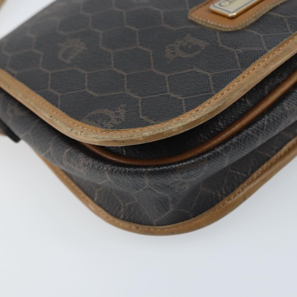 Christian Dior Honeycomb Canvas Shoulder Bag PVC Black Gold Auth bs34235