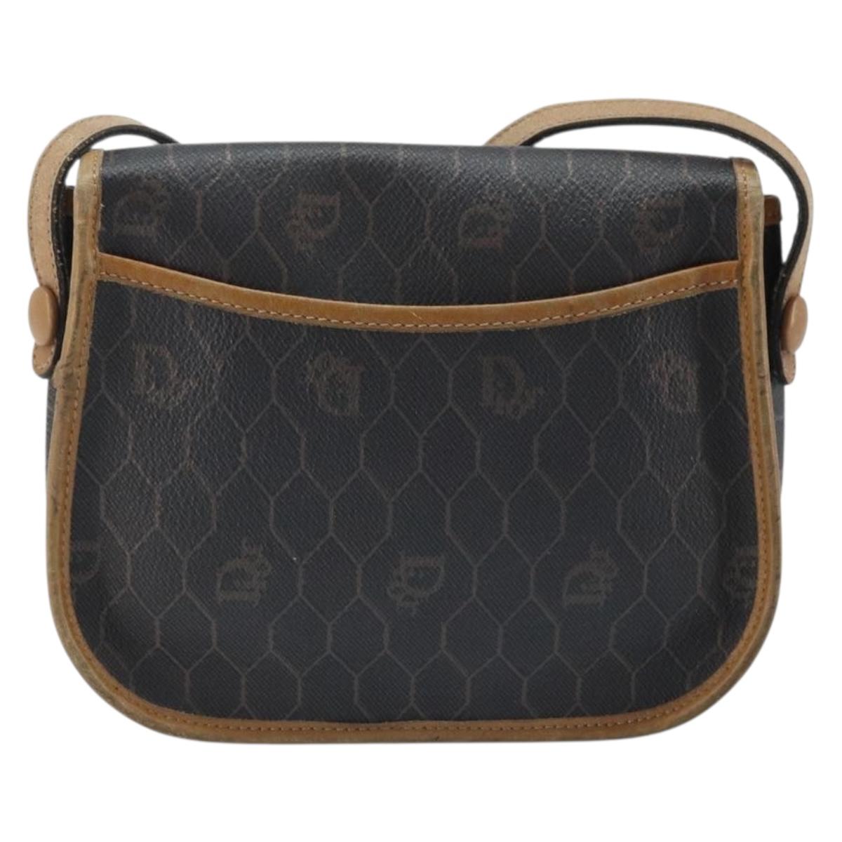 Christian Dior Honeycomb Canvas Shoulder Bag PVC Black Gold Auth bs34235