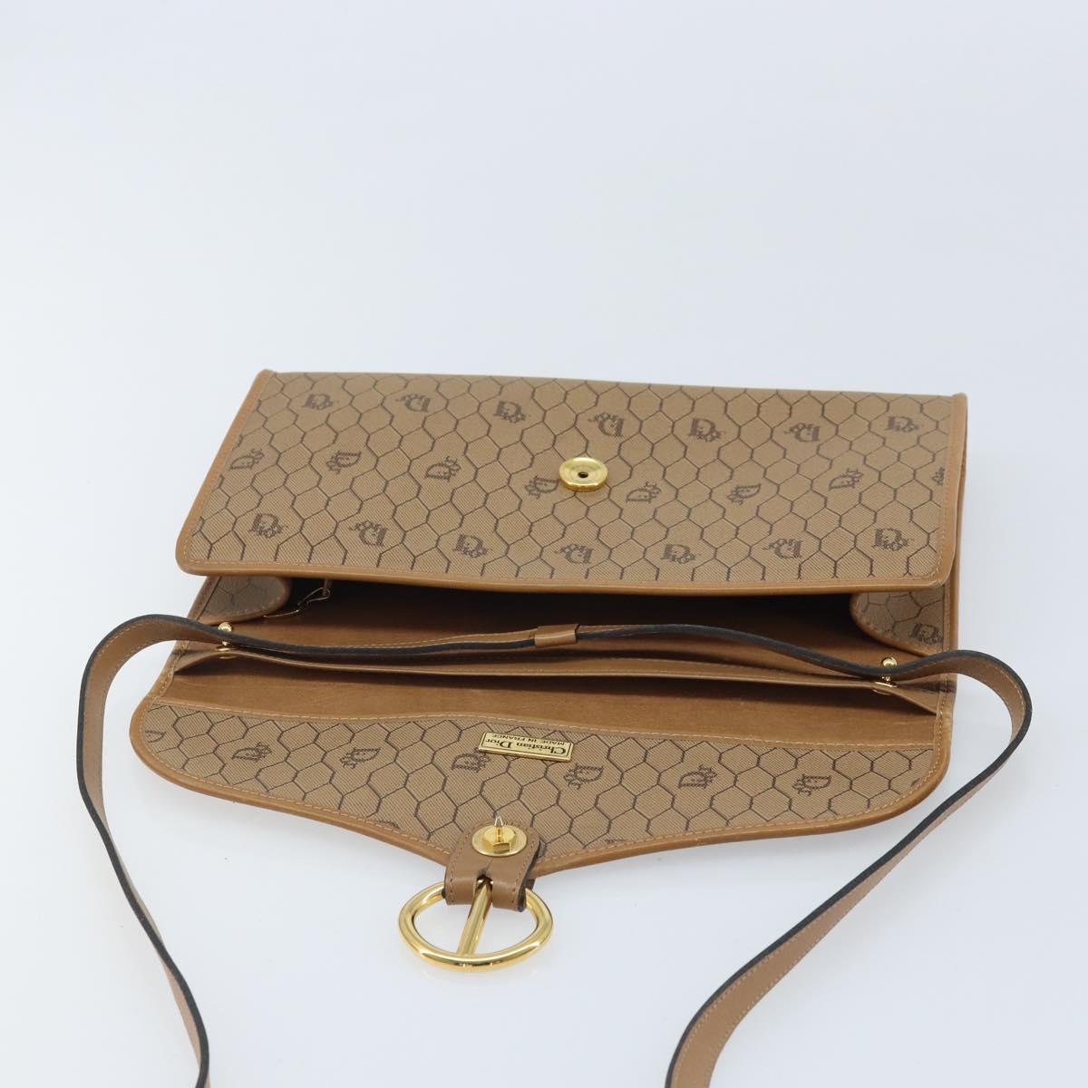 Christian Dior Honeycomb Canvas Shoulder Bag PVC Brown Gold Auth bs34236
