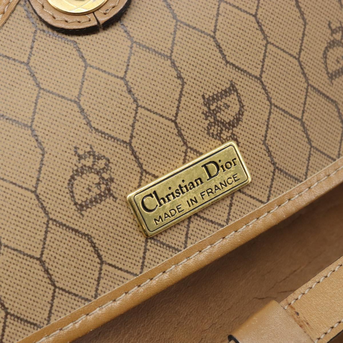 Christian Dior Honeycomb Canvas Shoulder Bag PVC Brown Gold Auth bs34236