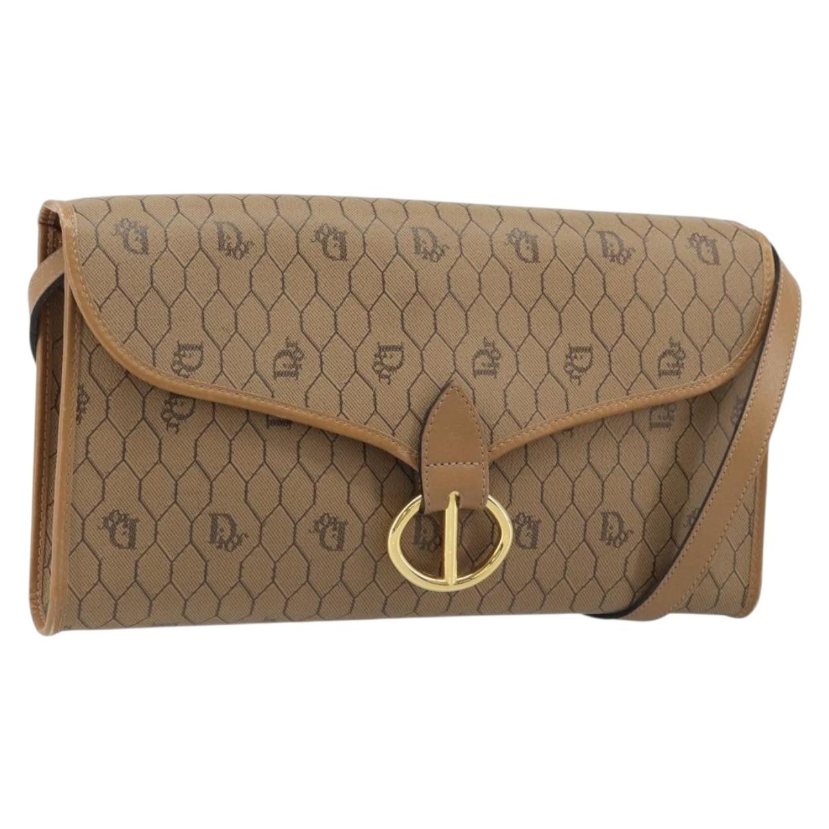 Christian Dior Honeycomb Canvas Shoulder Bag PVC Brown Gold Auth bs34236