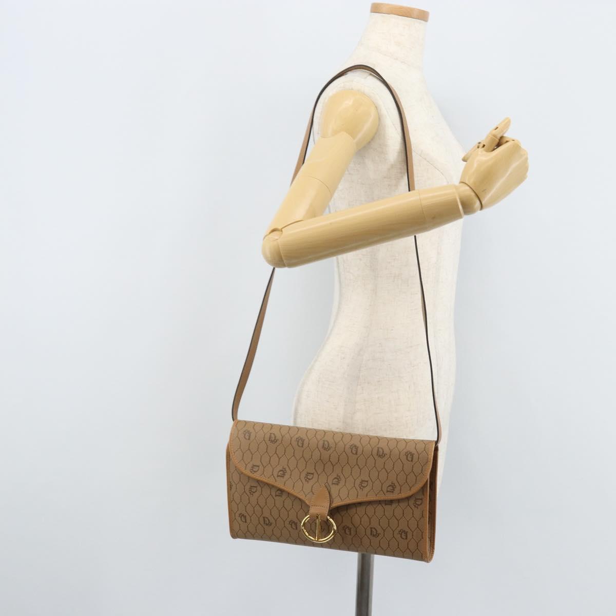 Christian Dior Honeycomb Canvas Shoulder Bag PVC Brown Gold Auth bs34236