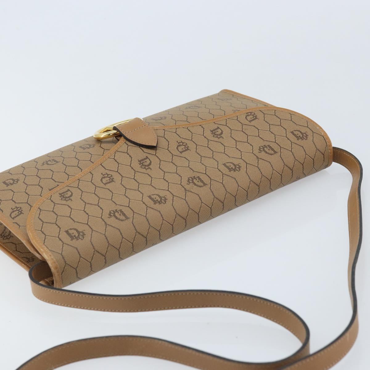 Christian Dior Honeycomb Canvas Shoulder Bag PVC Brown Gold Auth bs34236