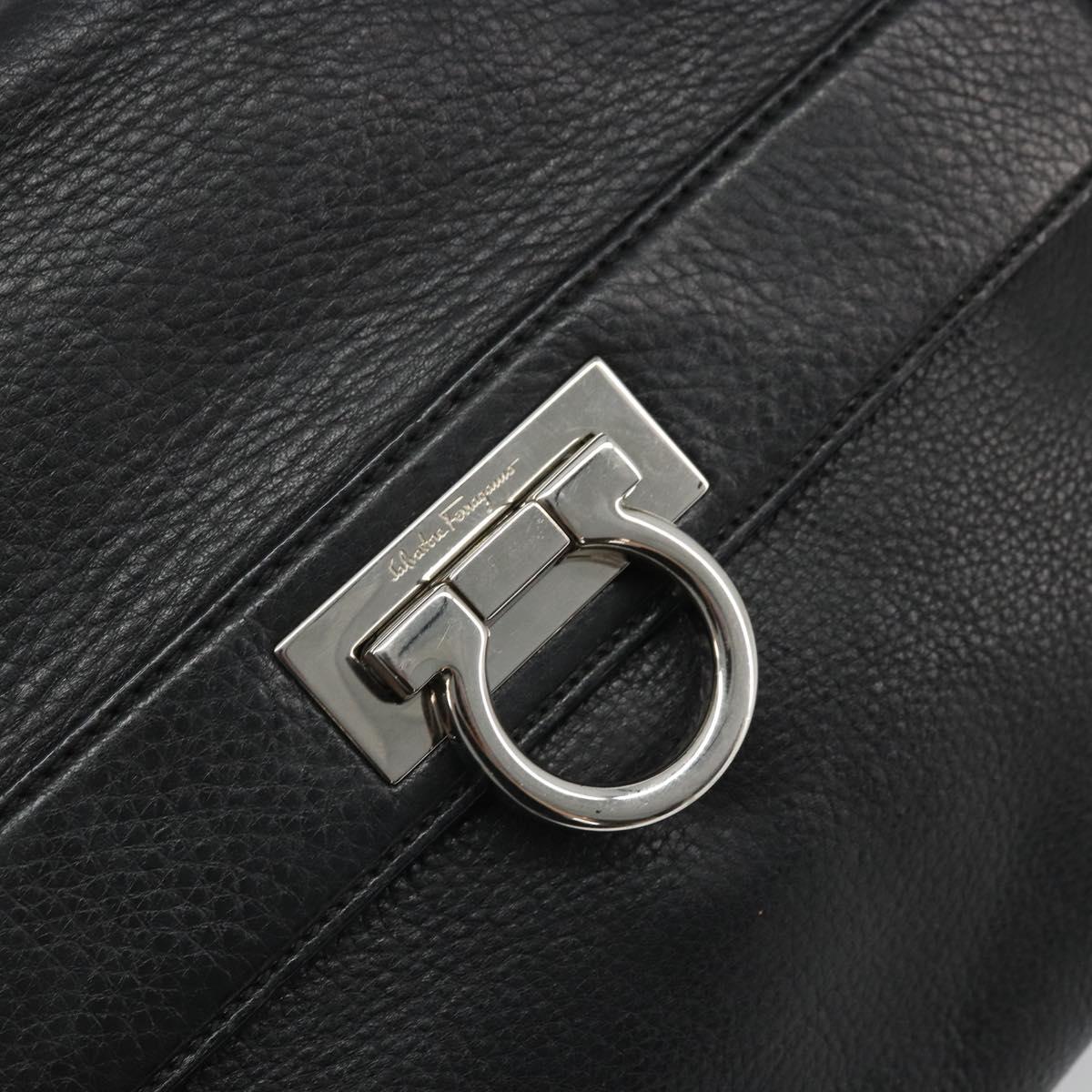 Salvatore Ferragamo Gancini Hand Bag Leather Black Silver Auth bs34239