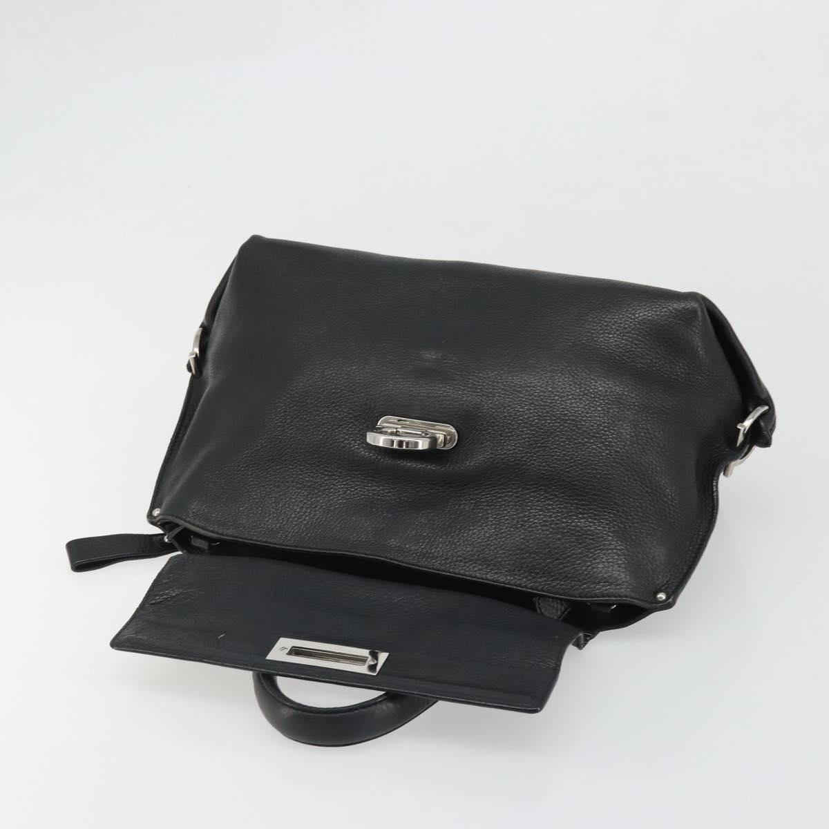 Salvatore Ferragamo Gancini Hand Bag Leather Black Silver Auth bs34239