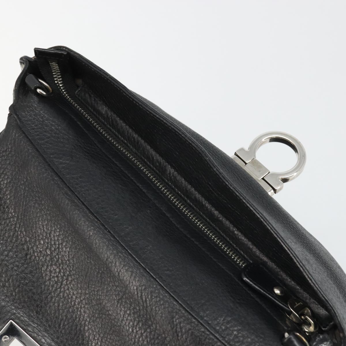Salvatore Ferragamo Gancini Hand Bag Leather Black Silver Auth bs34239
