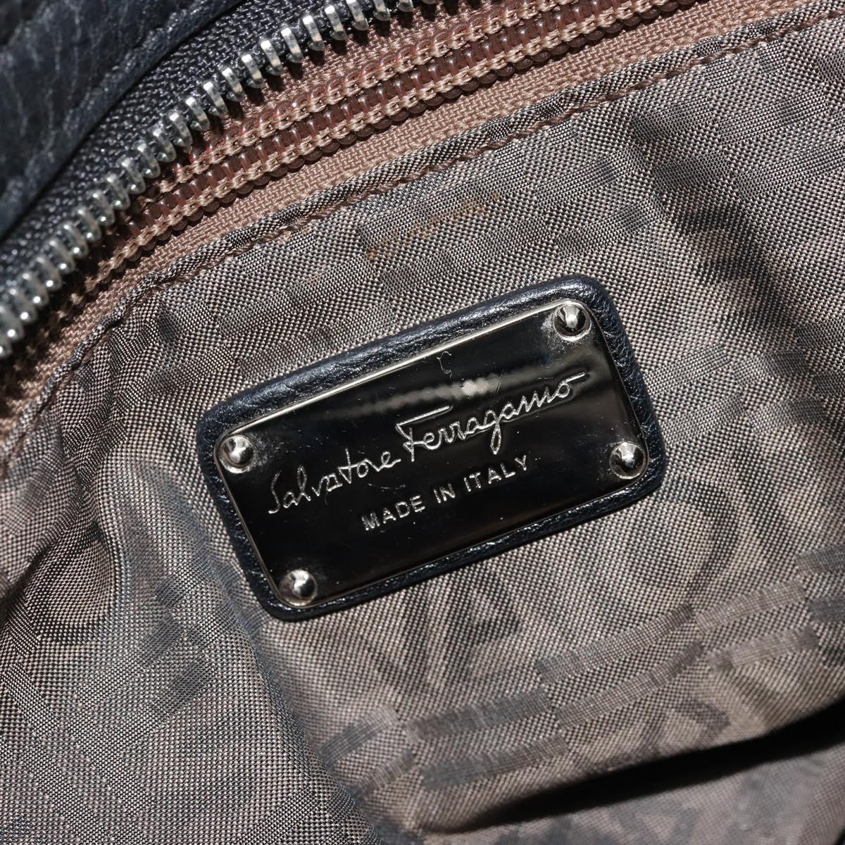 Salvatore Ferragamo Gancini Hand Bag Leather Black Silver Auth bs34239