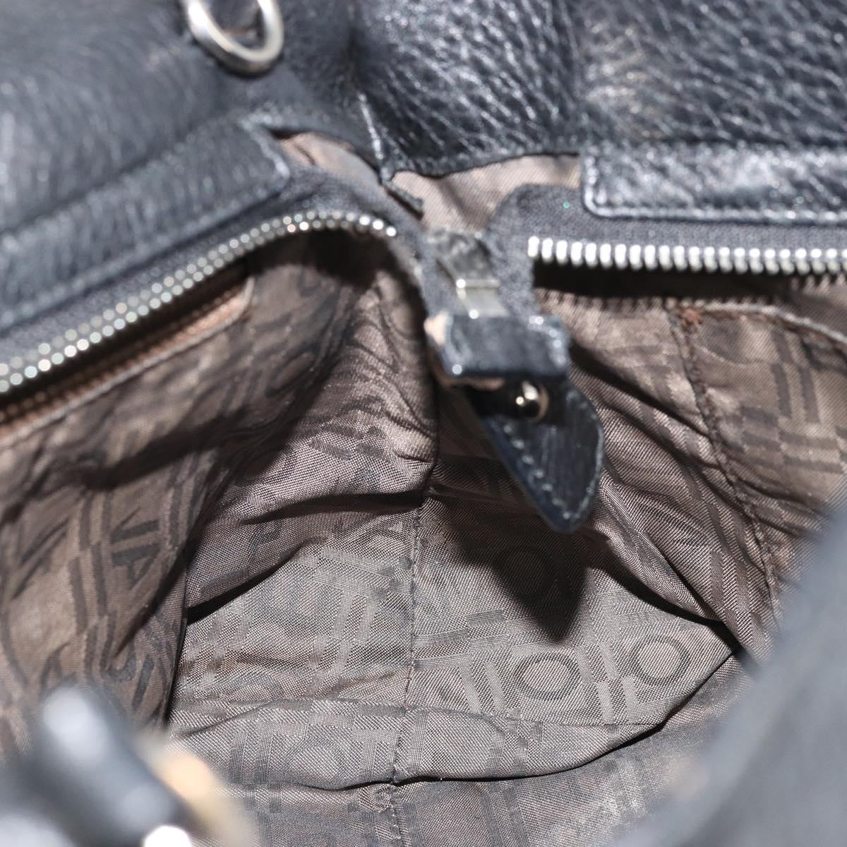 Salvatore Ferragamo Gancini Hand Bag Leather Black Silver Auth bs34239