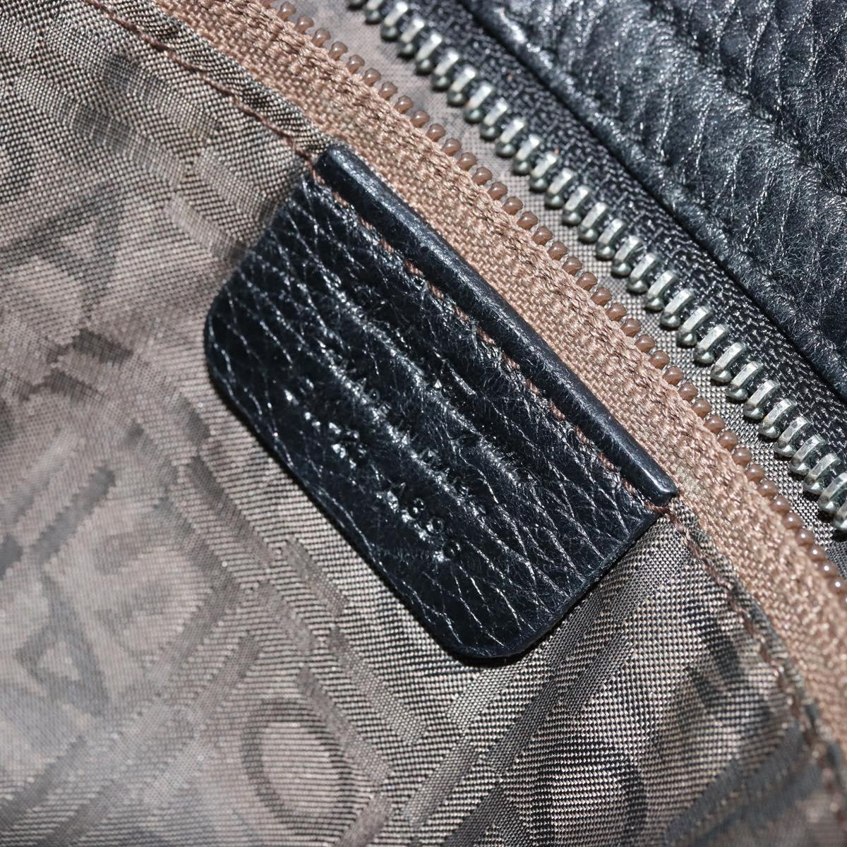 Salvatore Ferragamo Gancini Hand Bag Leather Black Silver Auth bs34239