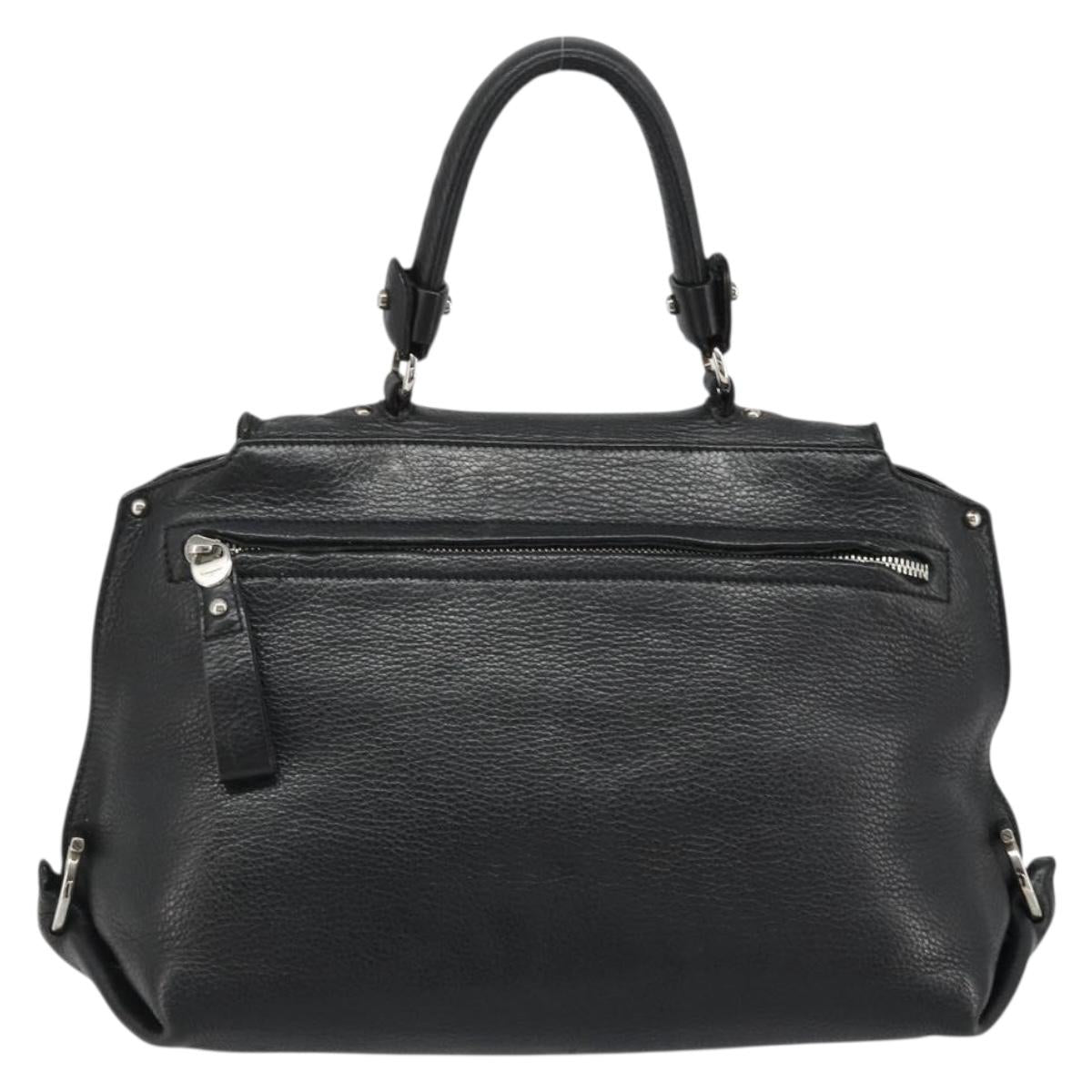 Salvatore Ferragamo Gancini Hand Bag Leather Black Silver Auth bs34239