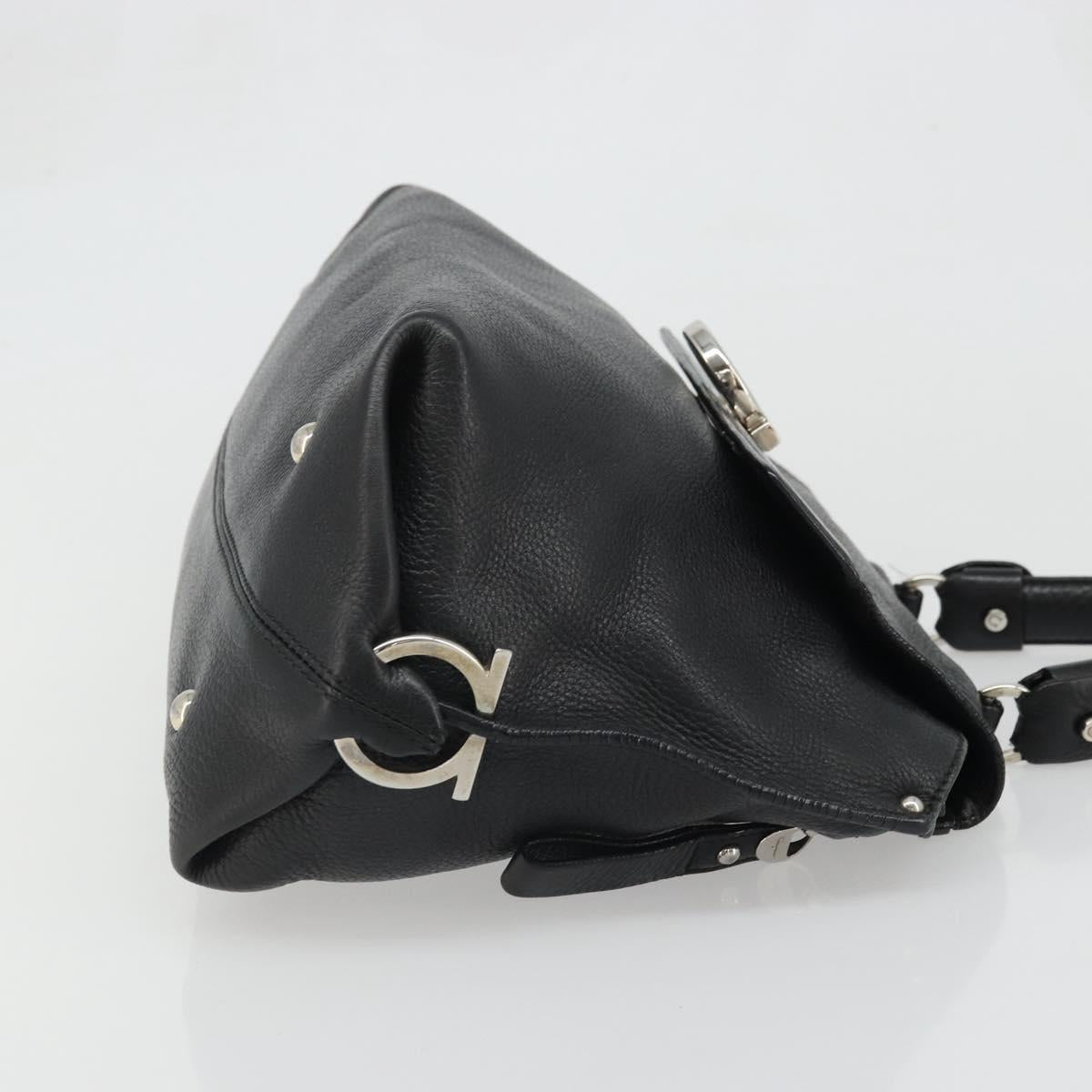 Salvatore Ferragamo Gancini Hand Bag Leather Black Silver Auth bs34239