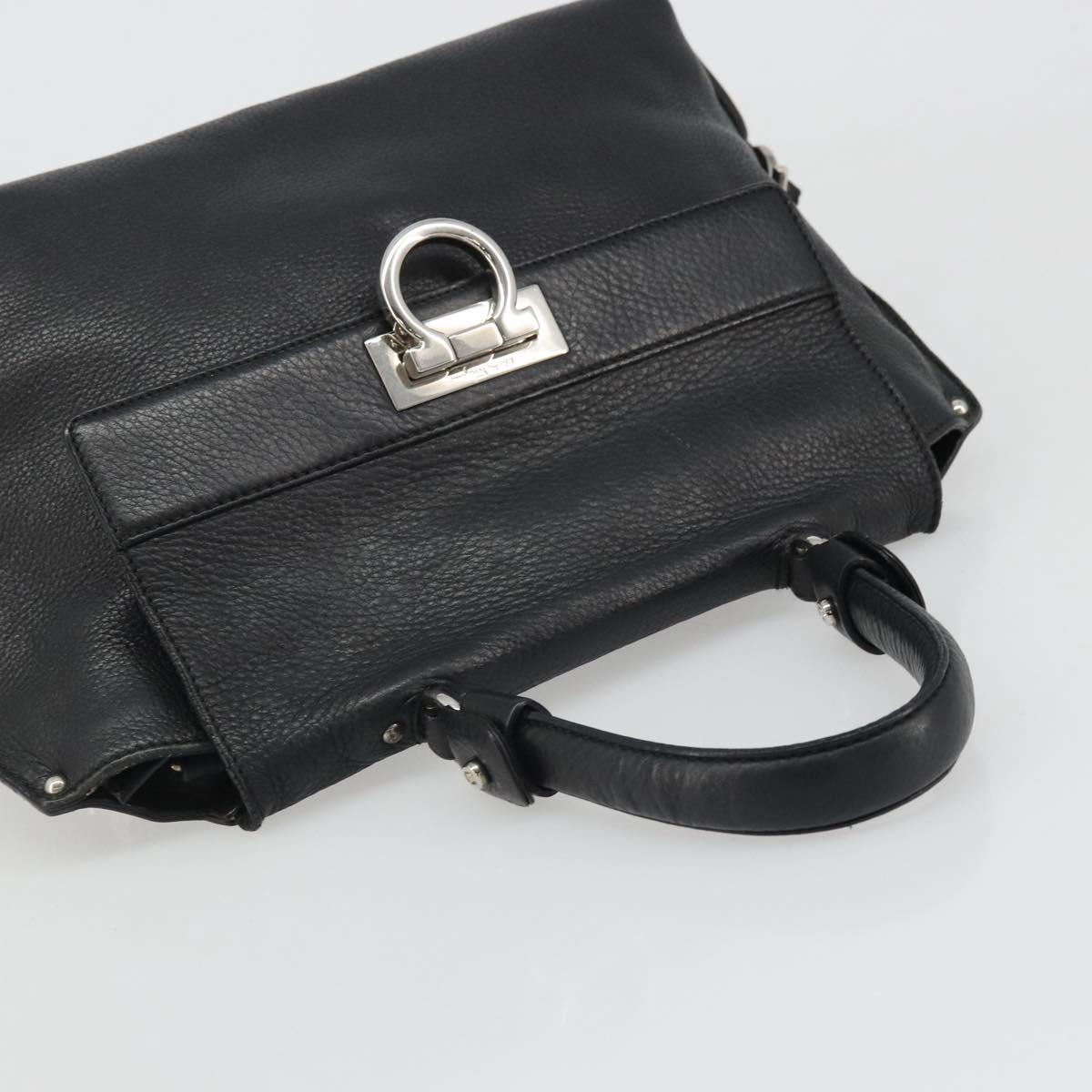 Salvatore Ferragamo Gancini Hand Bag Leather Black Silver Auth bs34239