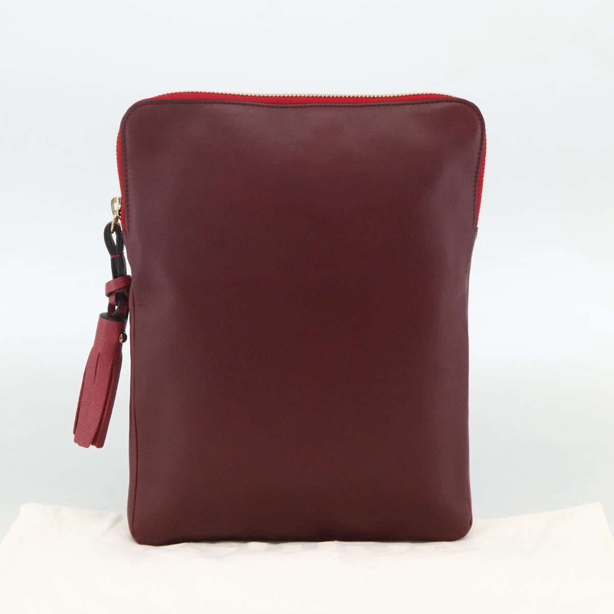 Chloe Clutch Bag Leather Bordeaux Gold Auth bs34240A