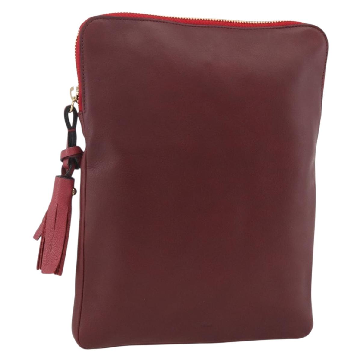 Chloe Clutch Bag Leather Bordeaux Gold Auth bs34240A