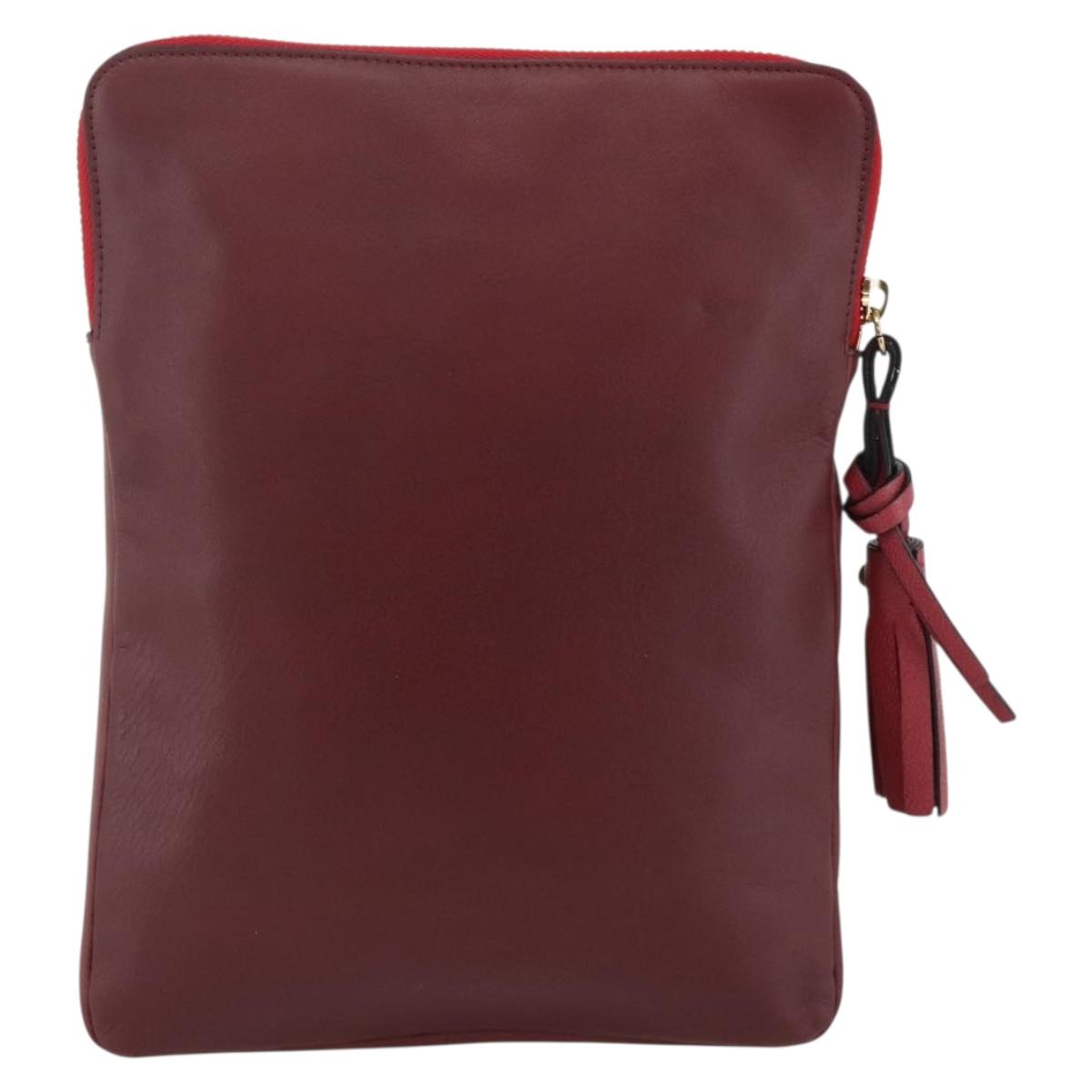 Chloe Clutch Bag Leather Bordeaux Gold Auth bs34240A
