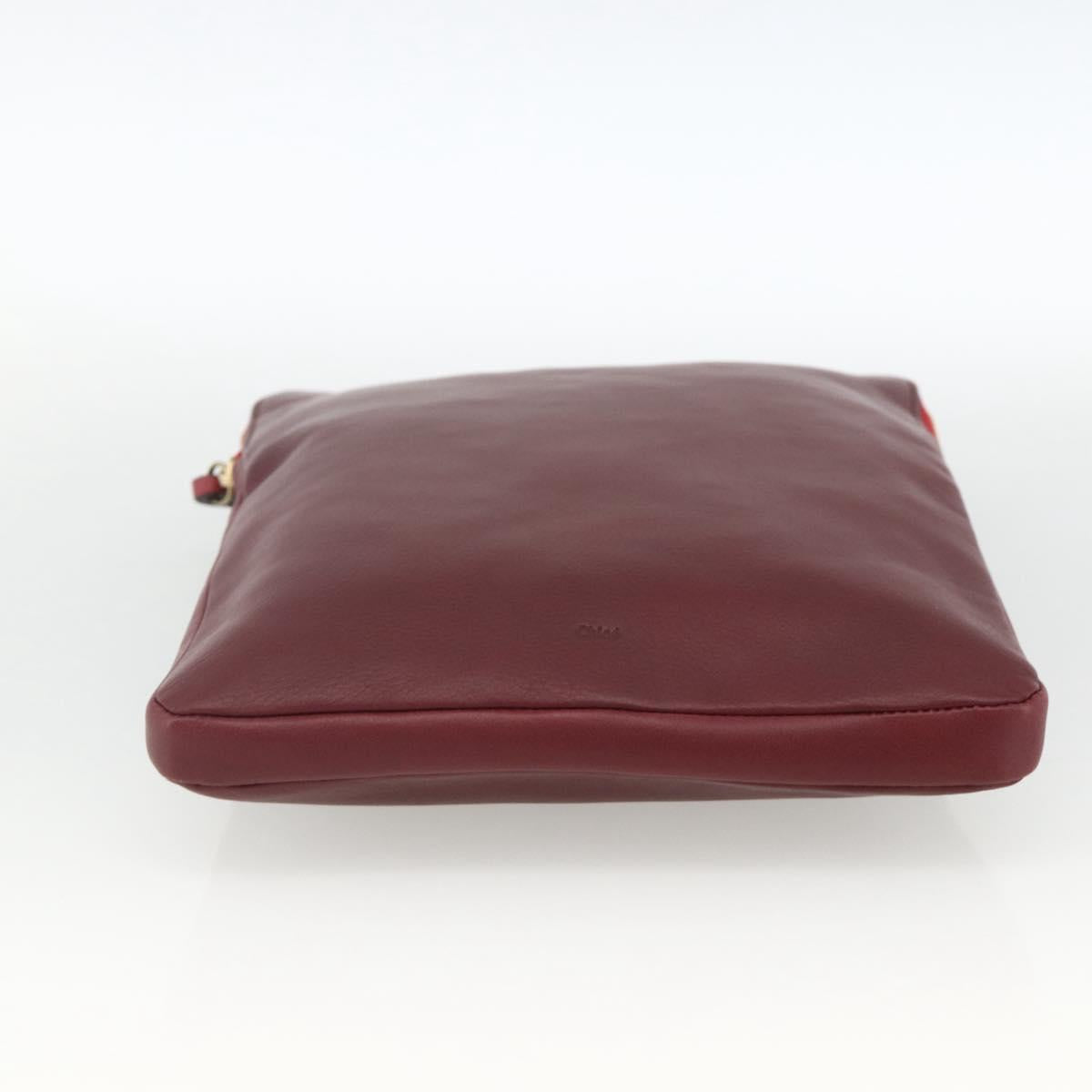 Chloe Clutch Bag Leather Bordeaux Gold Auth bs34240A