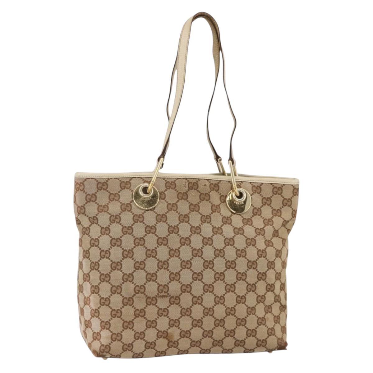 GUCCI GG Canvas Hand Bag Beige Gold 139552 Auth bs34241
