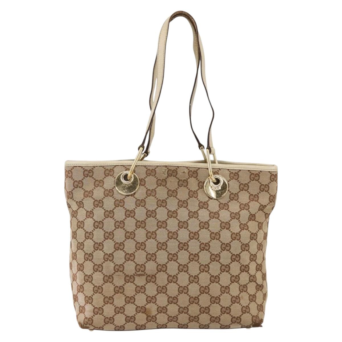 GUCCI GG Canvas Hand Bag Beige Gold 139552 Auth bs34241
