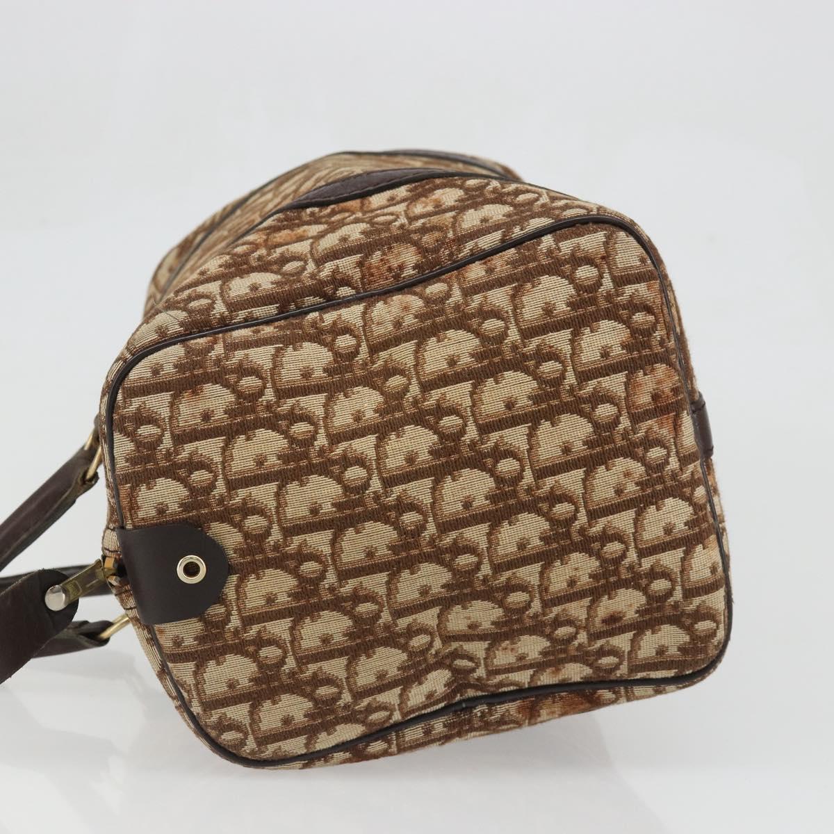 Christian Dior Trotter Canvas Boston Bag Brown Gold Auth bs34246
