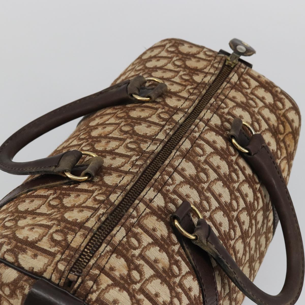 Christian Dior Trotter Canvas Boston Bag Brown Gold Auth bs34246