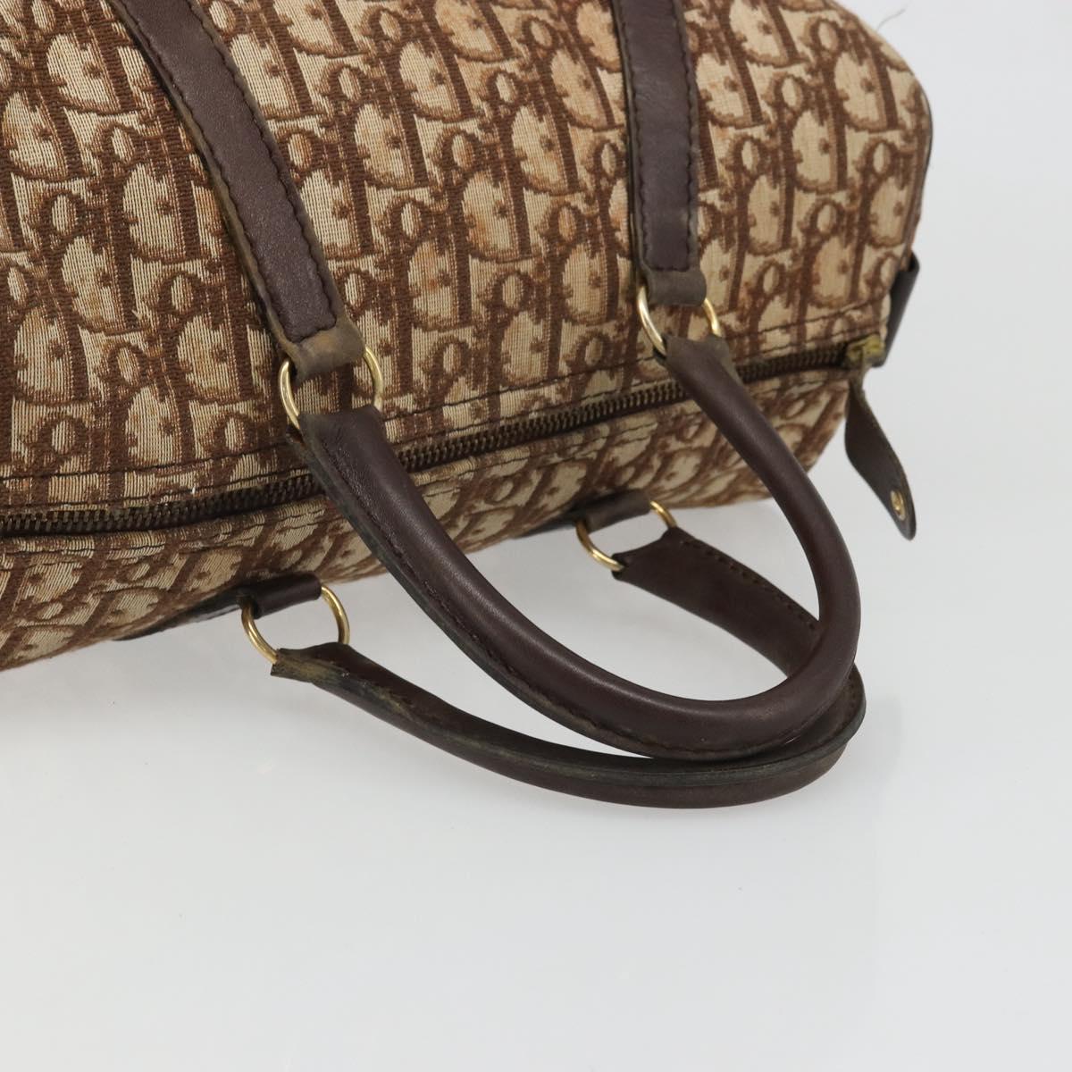 Christian Dior Trotter Canvas Boston Bag Brown Gold Auth bs34246