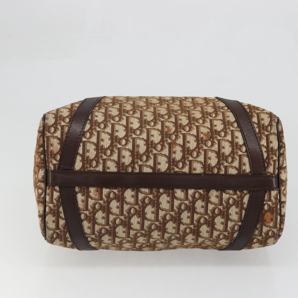 Christian Dior Trotter Canvas Boston Bag Brown Gold Auth bs34246