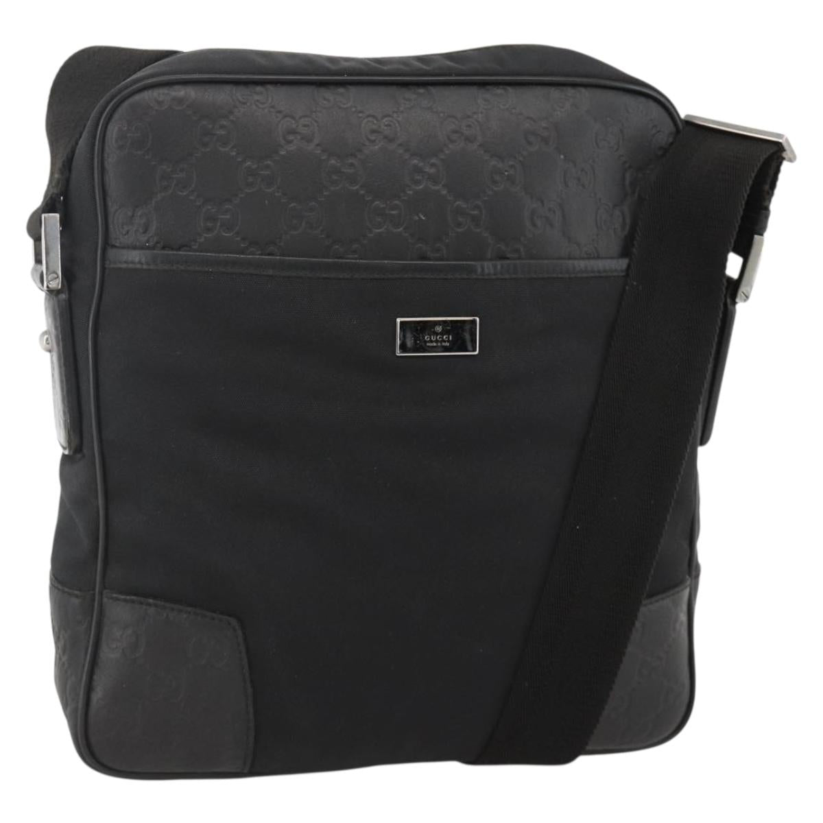 GUCCI GG Canvas Guccissima Shoulder Bag Leather Black Silver 162783 Auth bs34249