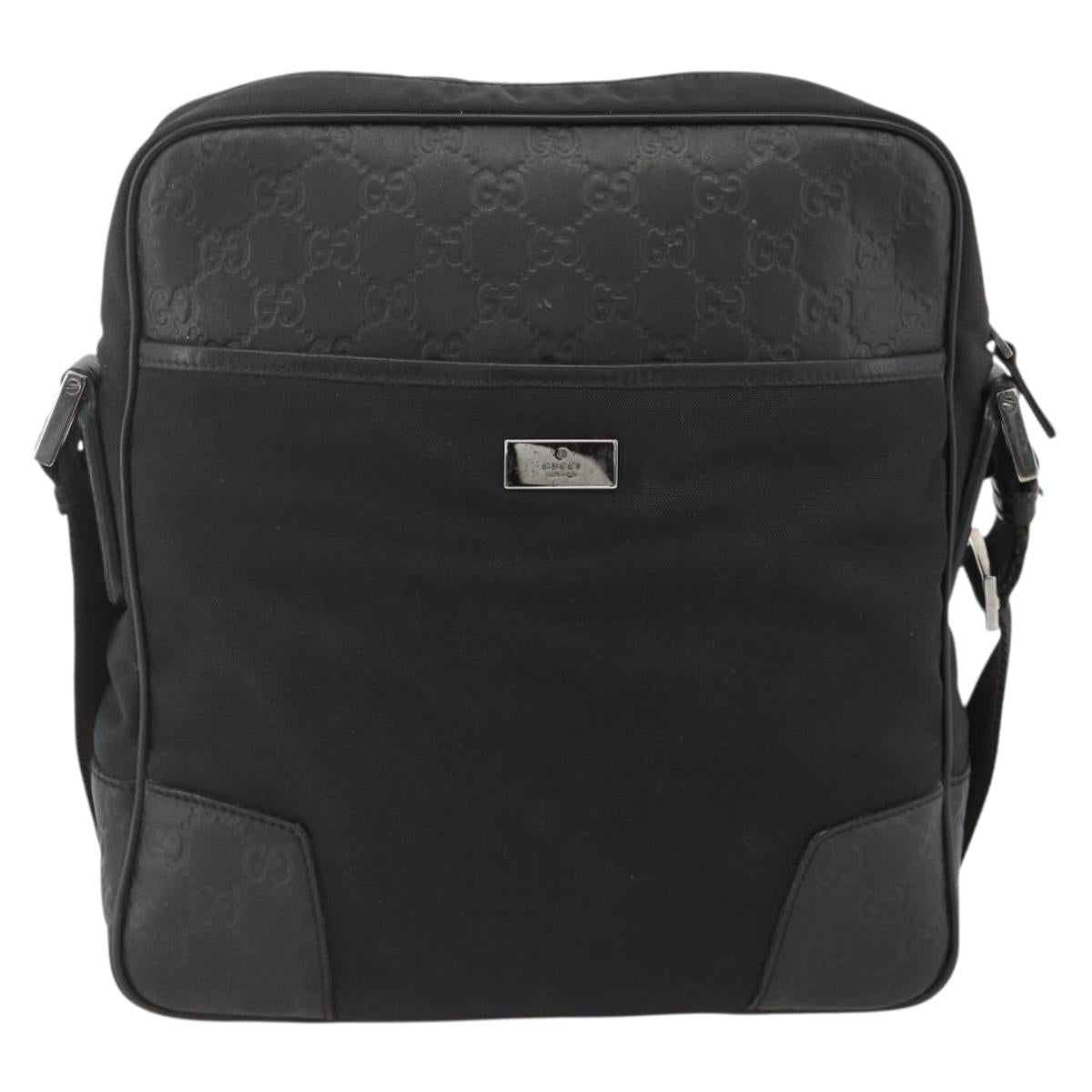 GUCCI GG Canvas Guccissima Shoulder Bag Leather Black Silver 162783 Auth bs34249