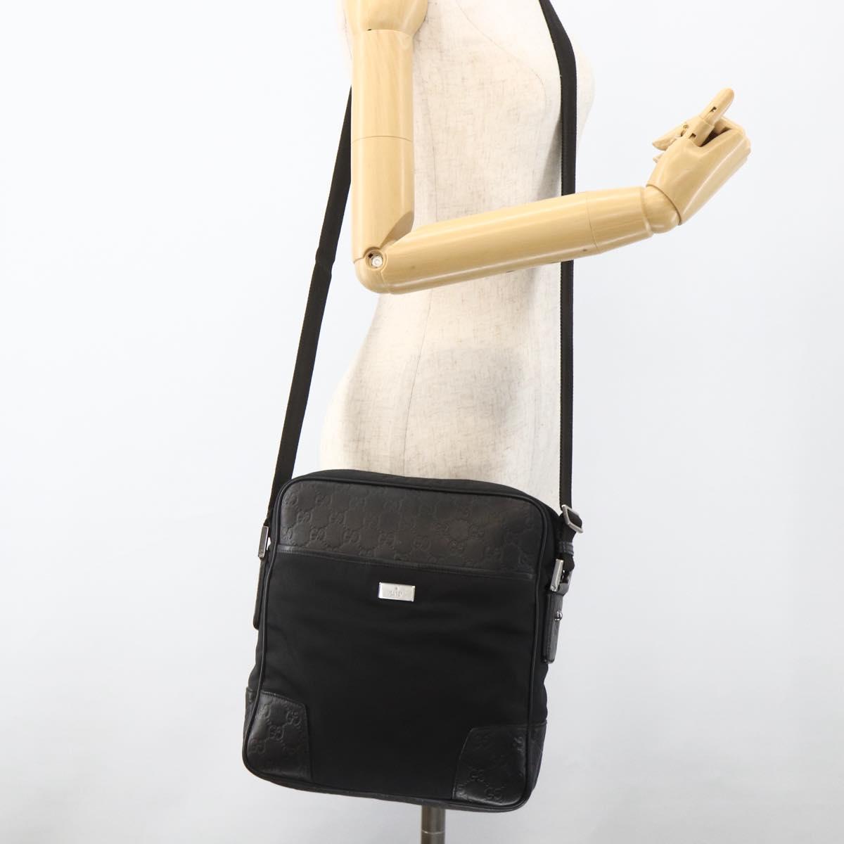 GUCCI GG Canvas Guccissima Shoulder Bag Leather Black Silver 162783 Auth bs34249