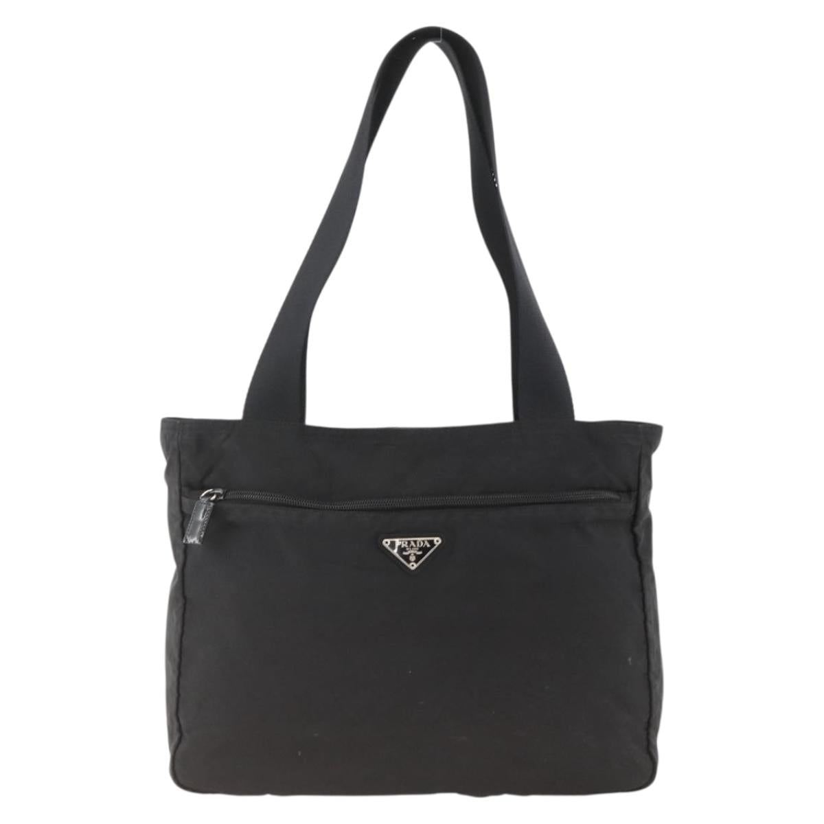 PRADA Tote Bag Nylon Black Silver Auth bs34250