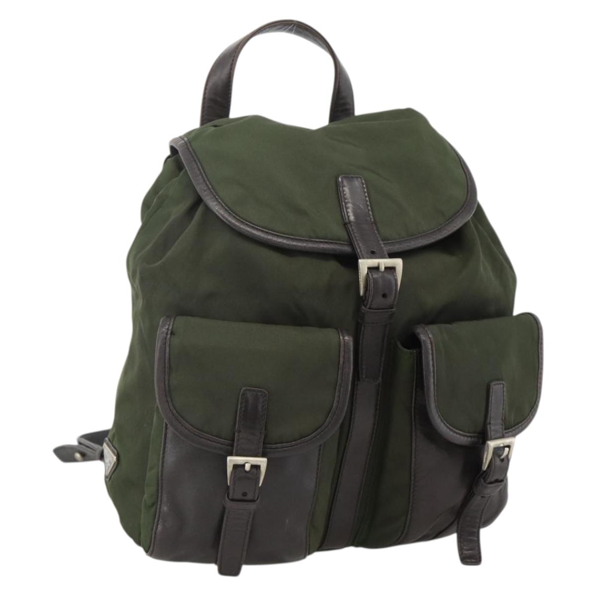 PRADA Backpack Nylon Green Silver Auth bs34256