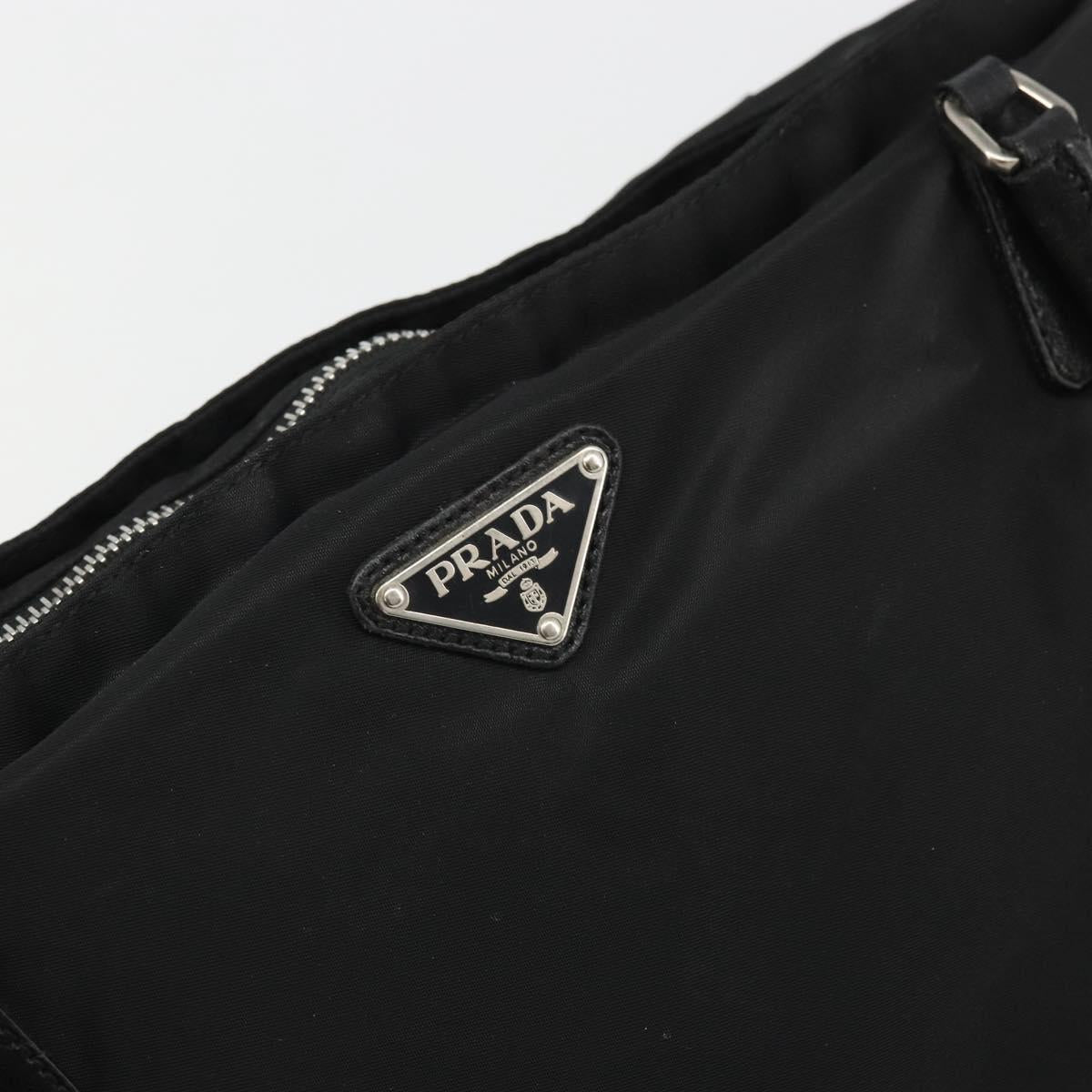 PRADA Hand Bag Nylon Black Silver Auth bs34261