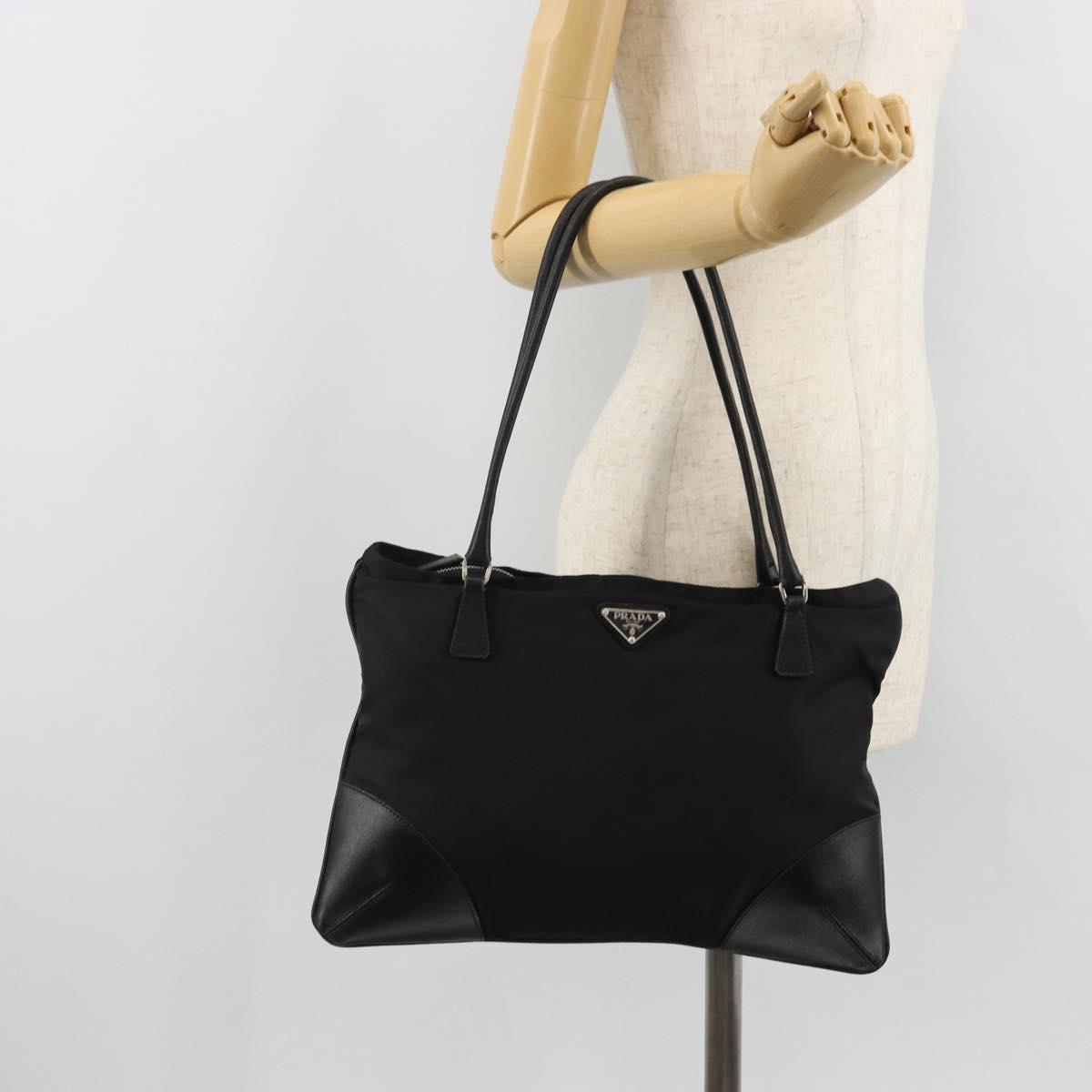 PRADA Hand Bag Nylon Black Silver Auth bs34261