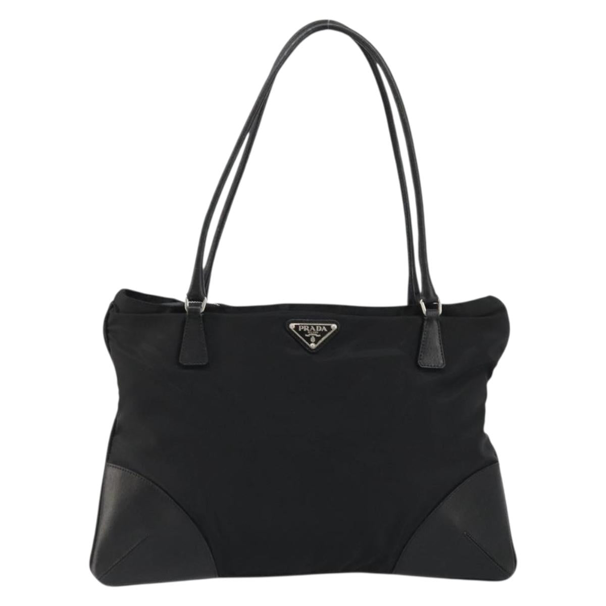 PRADA Hand Bag Nylon Black Silver Auth bs34261