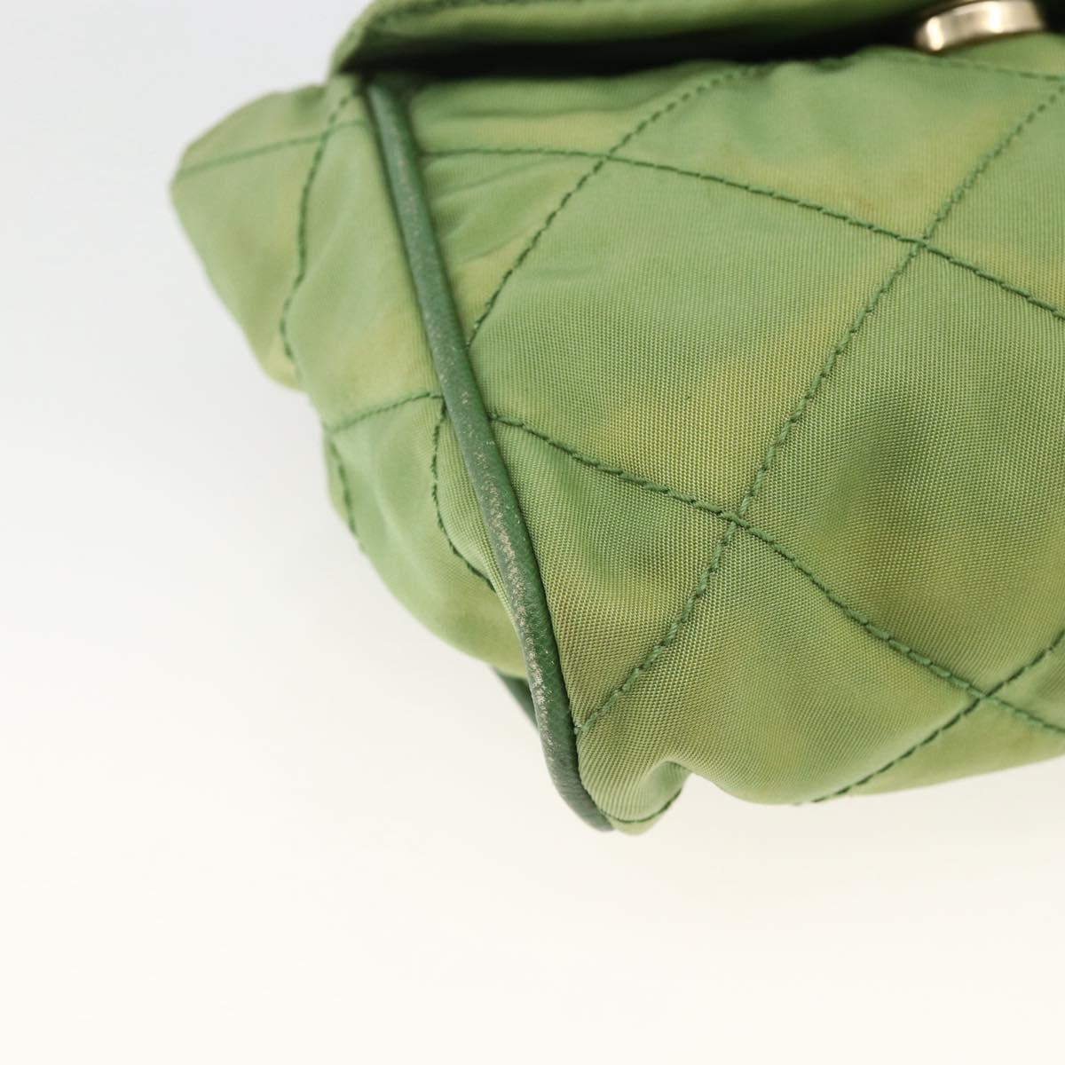 PRADA Chain Shoulder Bag Nylon Green Gold Auth bs34264