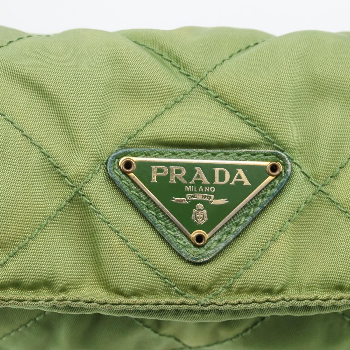 PRADA Chain Shoulder Bag Nylon Green Gold Auth bs34264