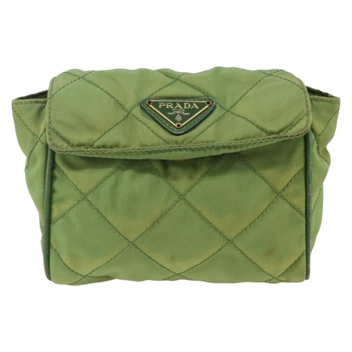 PRADA Chain Shoulder Bag Nylon Green Gold Auth bs34264