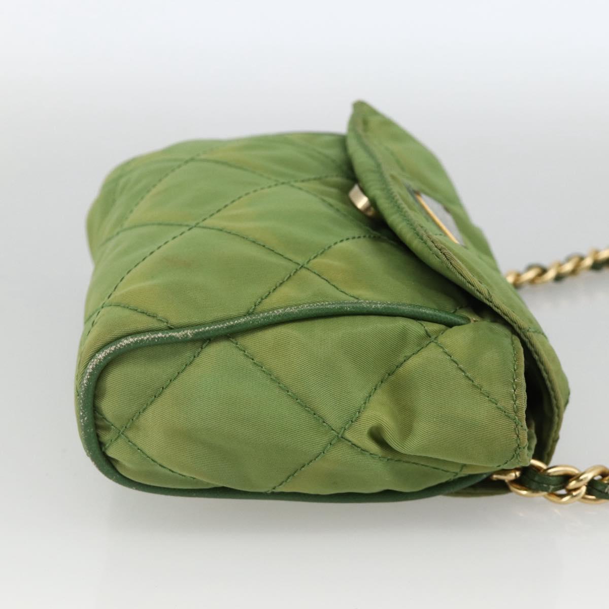 PRADA Chain Shoulder Bag Nylon Green Gold Auth bs34264