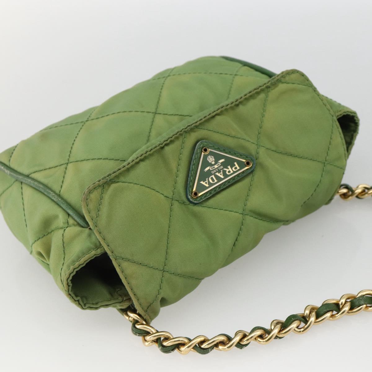PRADA Chain Shoulder Bag Nylon Green Gold Auth bs34264