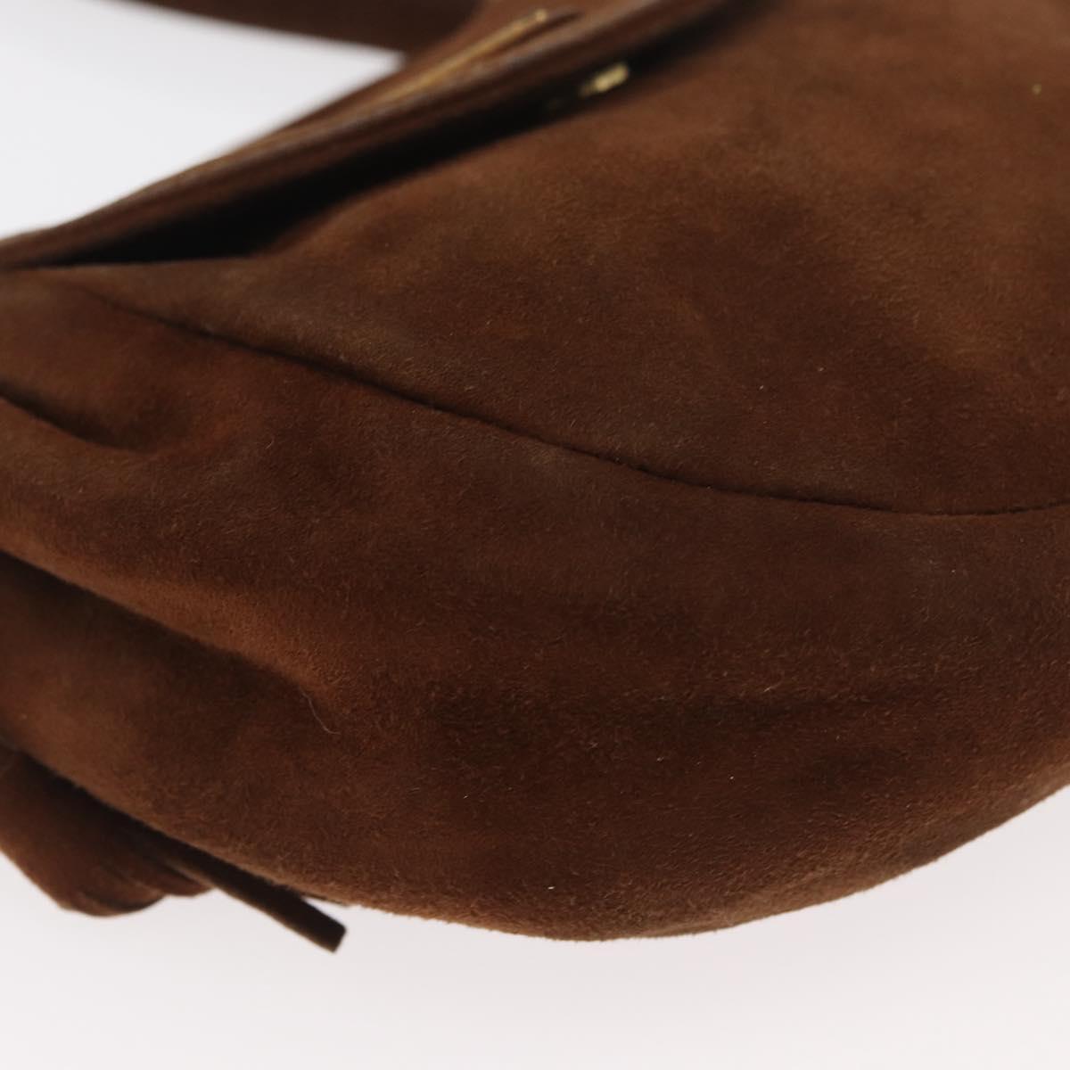 PRADA Shoulder Bag Suede Brown Gold Auth bs34266