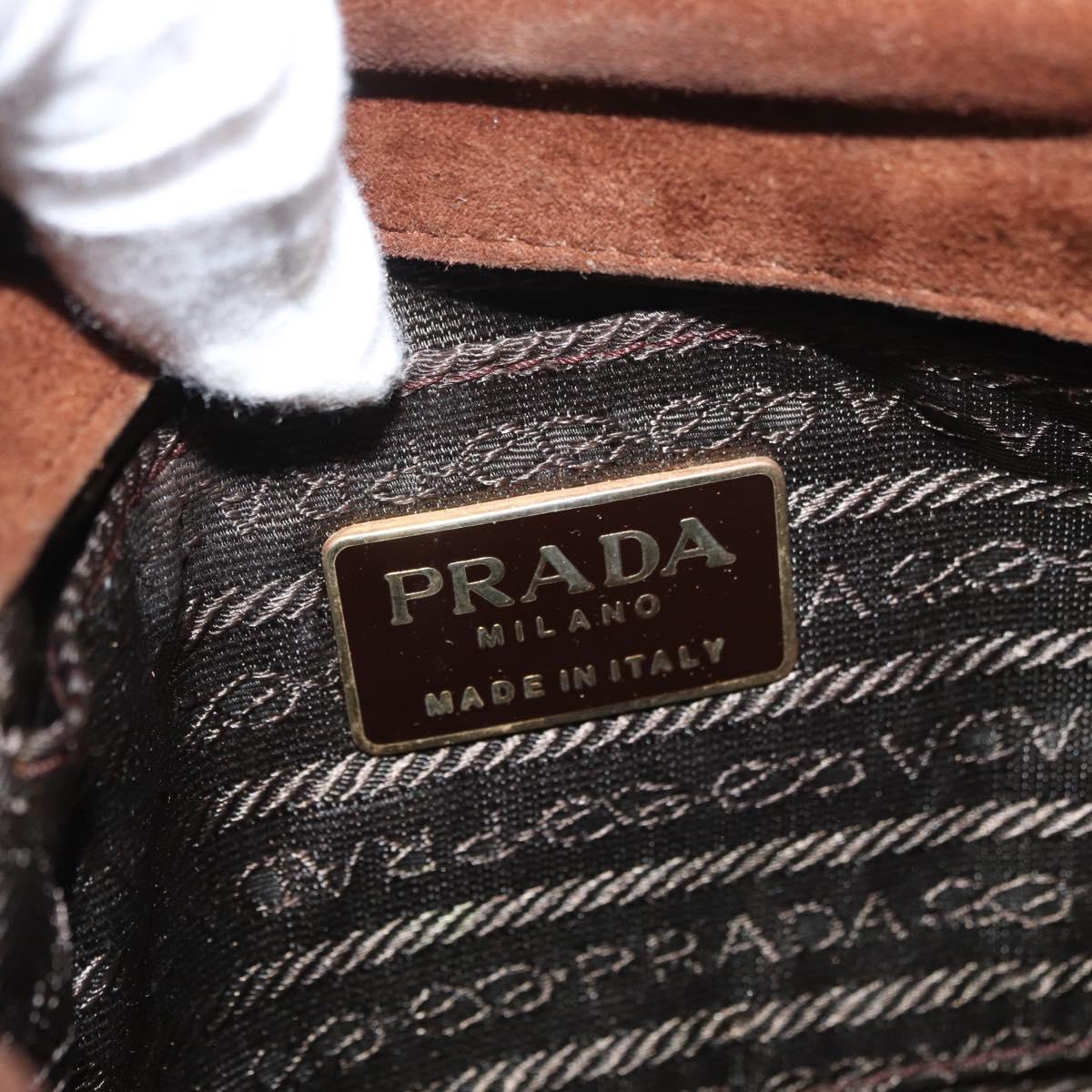 PRADA Shoulder Bag Suede Brown Gold Auth bs34266