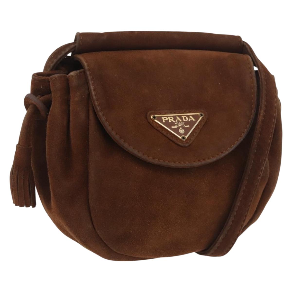 PRADA Shoulder Bag Suede Brown Gold Auth bs34266
