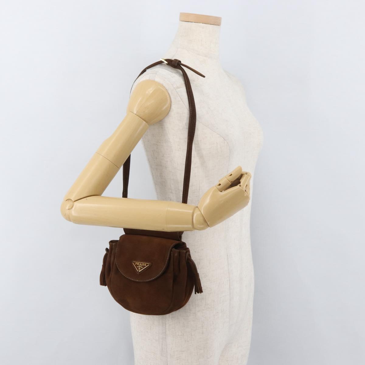 PRADA Shoulder Bag Suede Brown Gold Auth bs34266