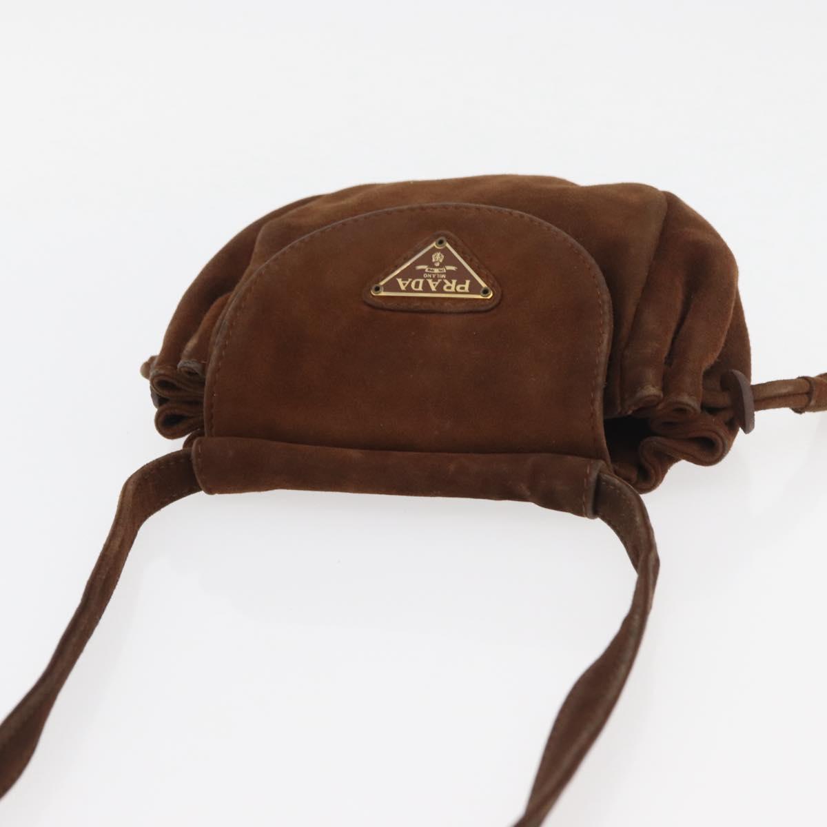PRADA Shoulder Bag Suede Brown Gold Auth bs34266