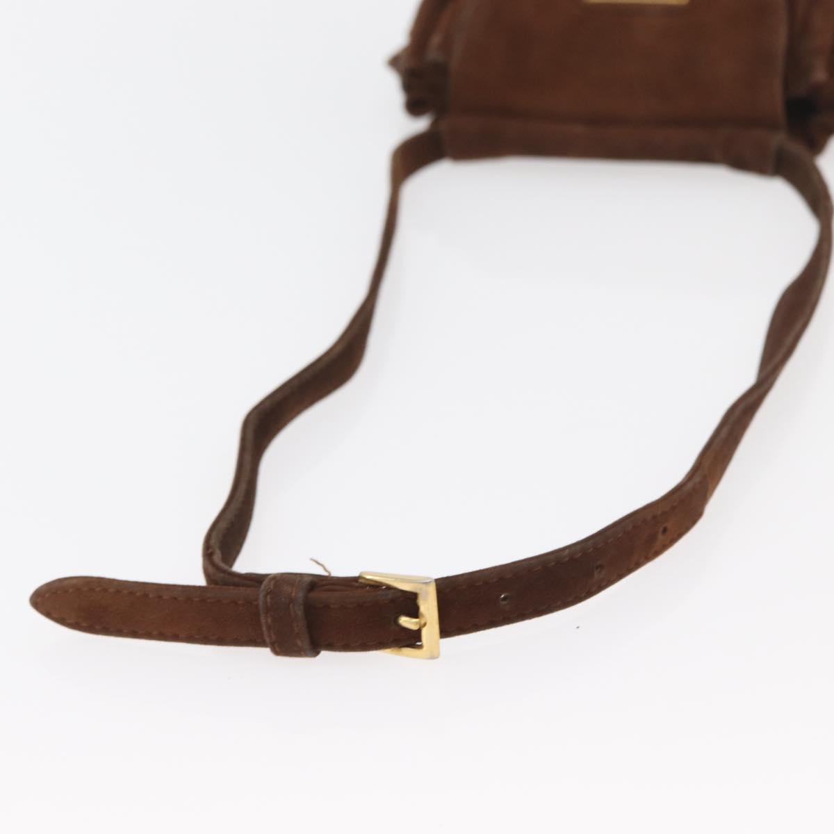 PRADA Shoulder Bag Suede Brown Gold Auth bs34266