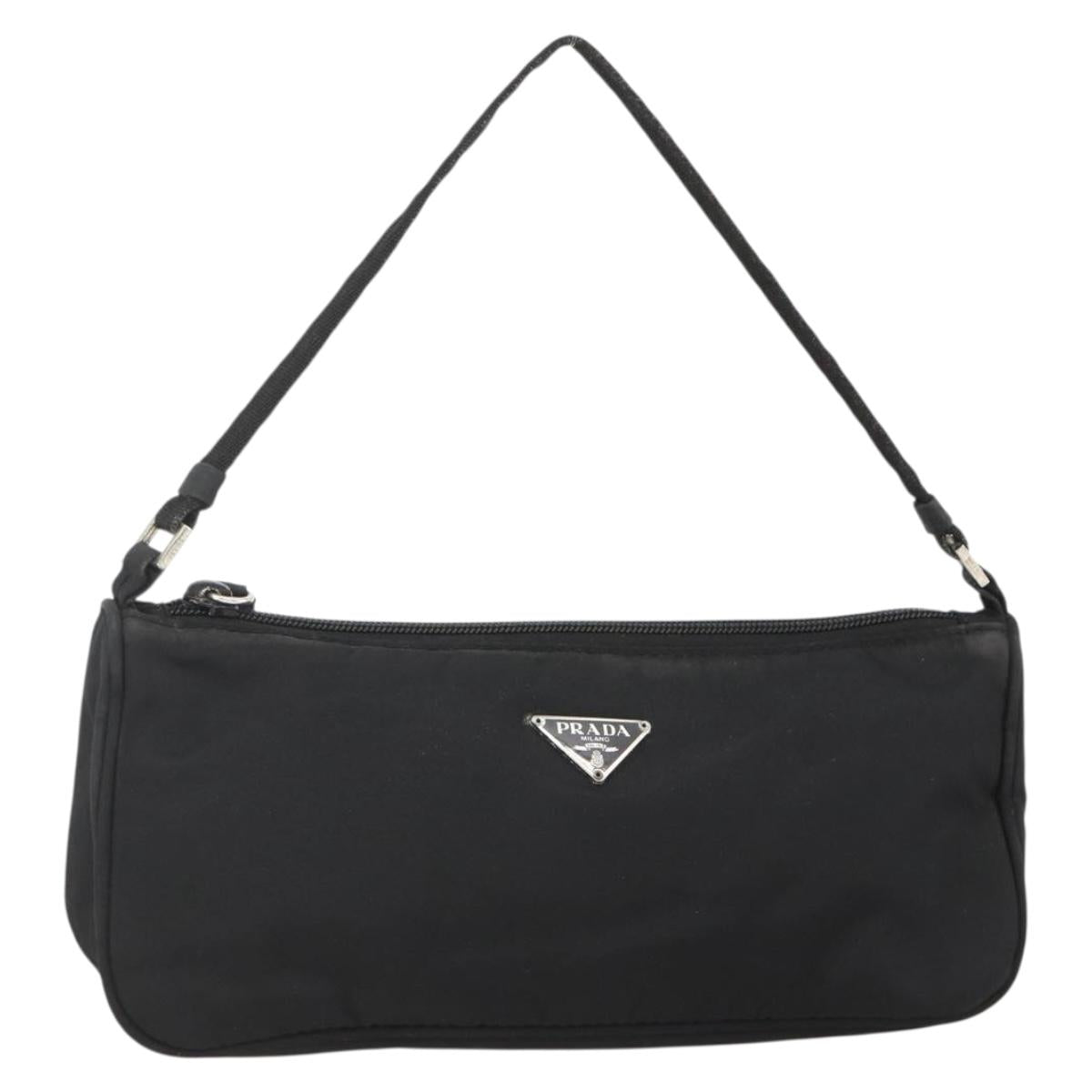 PRADA Accessory Pouch Nylon Black Silver Auth bs34268