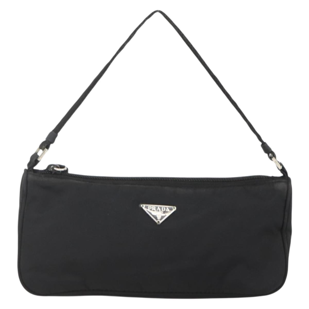 PRADA Accessory Pouch Nylon Black Silver Auth bs34268