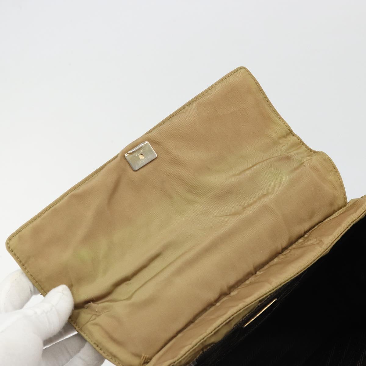 PRADA Hand Bag Nylon Beige Gold Auth bs34269